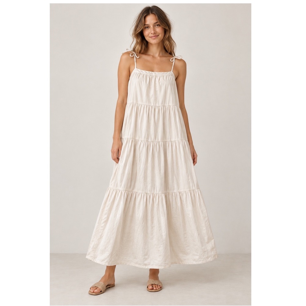 American Eagle Tiered Maxi Dress Women Medium Cream Boho Cotton NWOT